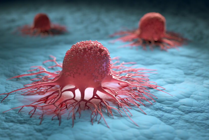 Group of isolated cancer cells - 3d illustration nowotwory, rak, pytania